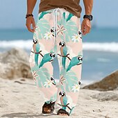 economico Pantaloni casual stampati da uomo-Per uomo Fiori tropicali Pappagallo Foglia di palma Pantaloni Pantaloni casual Pantaloni Larghi Misura del girovita medio Hawaiano All'aperto Vacanza Abbigliamento mare Coulisse elastica in vita