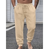  Men's Joggers Trousers Casual Pants Textured Pants Drawstring Elastic Waist Textured Plain Comfort Breathable Full Length Daily Outdoor Holiday Vacation Casual Black White Micro-elastic