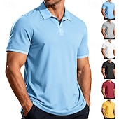 tanie Męska klasyczna koszulka polo-Męskie Koszula golfowa Koszulka polo z dzianiny waflowej Codzienny Biznes Klasyczny Krótki rękaw Moda Nowoczesny Jednokolorowe Guziki Lato Wiosna Wiosna i lato Regularny Czarny Biały Żółty Wino