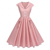 cheap Dresses-1950s Hepburn Retro Vintage Midi A-Line Dress Swing Dress Flare Dress Short Sleeves A-Line Fancy Dress Women's Carnival Valentine's Day Masquerade Vacation Dailywear Bachelorette Party Adults Dress