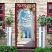 abordables Bannières de Garage et de Porte-Bannière 3D représentant une vieille ruelle, des escaliers en pierre, une vue de rue méditerranéenne, un rideau de porte réaliste et pittoresque, idéal pour la décoration de votre porte d'entrée.