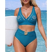Χαμηλού Κόστους Surfing Tankinis και Bikinis-Γυναικεία Σετ μπικίνι Μαγιό 2 τεμάχια Μονόχρωμο Κουμπώσου Προστασία UV Ελαστικό Αμάνικο Μαγιό Σέρφινγκ Καταδύσεις Κολύμβηση Καλοκαίρι