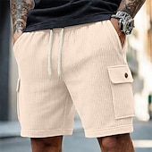 abordables Bermudas estilo casual-Hombre Pantalón corto Pantalones cortos casuales Pantalones cortos de pana Correa Bolsillo Con Texturas Plano Comodidad Transpirable Longitud de la rodilla Casual Exterior Playa Vacaciones Moda Negro