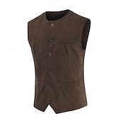 economico Gilet da uomo-Per uomo Gilet in velluto a coste Gilet Quotidiano All'aperto Vintage Primavera Autunno Tasca Bottoni Nylon Confortevole Semplice Monopetto Un Bottone Scollo a V Vestibilità regolare Nero Blu marino