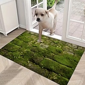 お買い得  玄関マット-玄関マット 緑の苔が石畳にデザインされた、爽やかな屋外屋内玄関ラグ。耐久性のある滑り止めマット。