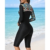 billiga One Pieces Rash Guards-Dam Rash-guards Baddräkt One Pieces Geometrisk Dragkedja UV-skydd Elastisk Långärmad Badkläder Baddräkt Surfing Dykning Simmning Sommar