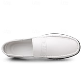 cheap Casual Loafers-Men's White Moccasin Shoes, Genuine Faux Leather, Breathable Design, Classic Style, Comfortable for Casual Wear