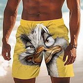 baratos Animais &amp; Aves-Homens Desenho Animado Engraçado Avestruzes Calção Justo de Natação Shorts de Natação Bermuda de Surf Cintura Média Havaiana férias na praia Bolsos laterais Forro de malha Cintura elástica com cordão