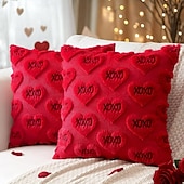 cheap Throw Pillows &amp; Covers-Valentines Pillow Covers 18x18 Set of 2 Decorative Love Heart XOXO Valentine's Day Throw Pillow Cases Soft Plush Faux Fur Couch Cushion Case for Holiday Sofa Bed Room Home Decor-Pink XOXO