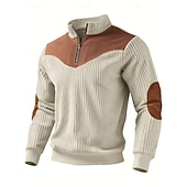 abordables Polo clásico para hombre-Hombre Polo Camisetas polo Vacaciones Calle Cremallera de un cuarto Manga Larga Moda Básico Bloque de color Retazos Bolsillo Otoño invierno Ajuste regular Negro Blanco Color Caquí Verde Ejército Polo