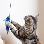 お買い得  猫用おもちゃ-鳥のさえずりが聞こえるインタラクティブな猫のおもちゃ &amp;羽ばたき、自動鳴き声 &amp;キャットニップ &amp;室内猫用のロープ、引っかき用のティーザースティック &amp;噛む、退屈しのぎのペット用品