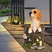 economico Illuminazione vialetto-1 pezzo di luce solare impermeabile per esterni a forma di cane, decorazione per giardino, prato, vialetto, luce solare da giardino in resina a forma di cucciolo, illuminazione d'accento per