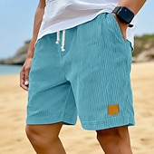 baratos Calções Estilo Casual-Homens Shorts de verão Shorts de praia Shorts casuais Shorts de veludo cotelê Com Cordão Cintura elástica Côr Sólida Conforto Respirável Comprimento do joelho Diário Ao ar livre Feriado Férias Moda
