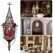baratos Luzes decorativas-Lanterna suspensa antiga do século XIX, castiçal gótico vintage, para interiores. &amp;Suporte de vela suspenso para exterior, iluminação decorativa para quartos e corredores com estilo rústico gótico.