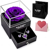 cheap Down to $30-Preserved Flowers Gift for Mom from Son or Daughter, Incl 4 Rose and Heart Necklace, Ideal Gifts Birthday, Mother's Day, Valentine's Day, Christmas for Grandma for Her, Women, Wife
