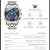 economico Orologi al quarzo-Nuovo orologio da uomo business del marchio olevs con calendario luminoso, fasi lunari, cronometro, orologio al quarzo multifunzionale e alla moda, orologio da polso da uomo casual, resistente