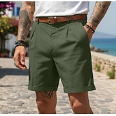 economico retrò-Per uomo Shorts Shorts di Lino Shorts eleganti Pantaloncini Estivi Pantaloncini plissettati Elastico in vita Gamba Dritta Semplice Tinta unita Comodità Traspirante Lunghezza al ginocchio Quotidiano