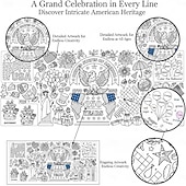 Недорогие 250-летие США-Раскраска к 250-летию США, размер 31*72 дюйма, тематическая раскраска к 250-летию для класса, дня рождения, вечеринки в честь Дня независимости Америки, универсальное использование в качестве настенного декора или скатерти.