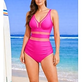 tanie Rash guardy One Piece-Damskie Strój kąpielowy Stroje kąpielowe One Pieces Solidne kolory W serek Wyszczuplenie brzucha Elastyczny Bez rękawów Kąpielówki Surfing Plaża Wakacje Lato