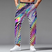 Недорогие мужские классические брюки с 3D-принтом-Вторник на масляной неделе Муж. Радужный Ослепительный цвет Карнавал Штаны Костюм Костюм Брюки Нормальная Мода Повседневная Праздники Узкие брюки с карманами Весна Осень 3D печать Лиловый Зеленый