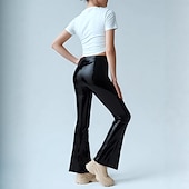 cheap Glossy-Pants Bell Bottoms Pants Flared Trousers Glossy Finish Women's High Waisted Wet Look Patent Leather Look Solid Color Costume for Casual Club Dance Recital Carnival Adults'