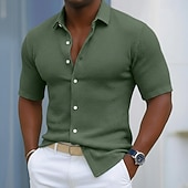 Voor heren Overhemd Wafel Shirt Textuur Normaal shirt Overhemd met knopen Zwart Marineblauw Hemelsblauw Groen Grijs Korte mouw Effen Revers Casual Dagelijks Kleding Modieus Modern Casual Comfortabel