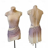 baratos Vestidos de Patinação Artística-Figure Skating Dress Women's Ice Skating Dress Pink Patchwork Open Back Spandex Mesh High Elasticity Training Competition Skating Wear Classic Crystal / Rhinestone Sleeveless Ice Skating Figure