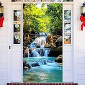 economico Striscioni per Garage e Porte-Tenda da ingresso con vista realistica della natura, da appendere alla parete per l'ingresso del portico, con banner per porta da giardino giapponese in 3D, scena con cascata e laghetto koi.