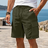 abordables Rétro-Homme Shorts cargo Shorts en Lin Shorts d'été Shorts de plage Cordon de serrage Taille Élastique Multi-poches Uni Confort Léger Longueur Genou Extérieur Plage Fête Vacances Style Classique Noir