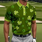  Camisas Polo Masculinas de Chá de São Patrício com Trevo Camisas de Golfe Camisas Polo de Esportes Camisas Polo de Manga Curta Camisas de Gola Roupas Casuais Athleisure Vestuário Diario Fantasia
