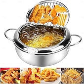 voordelige Kookgerei-Friteuse van 304 roestvrij staal met temperatuurregeling, multifunctionele oliebesparende frituurpan met uitneembaar filtermandje, universele voet voor gasfornuis &amp;inductiekookplaten, frituurpan van