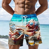 economico Retro Vintage &amp; Etica-Per uomo Cartoni animati Vecchio Uomo Costumi da bagno Pantaloncini da mare Pantaloncini da Surf Misura del girovita medio Hawaiano Divertente Vacanza al Mare Tasche Laterali fodera in rete Coulisse