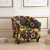 cheap Armchair Cover &amp; Armless Chair Cover-Club Chair Cover Striped Plants Geometric Printed Polyester Slipcover Stretch Armchair Protector for Living Room Home