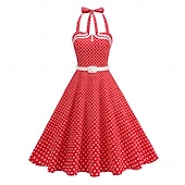 cheap Dresses-1950s Retro Vintage Rockabilly Midi Swing Dress Flare Dress Sleeveless Polka dots Fit &amp; Flare Swing Fancy Dress Women's Carnival Valentine's Day Masquerade Vacation Dailywear Bachelorette Party