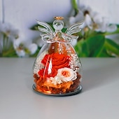 levne kutilské umění-dárky pro ženy, konzervovaná růže navždy květina ve skleněných figurkách andělů, čerstvé květiny, dárky k narozeninám ke Dni matek pro maminku, pravé červené růže pro babičku, sestru, manželku, pro ni