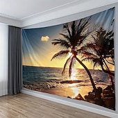 billige Veggoppheng-solnedgang strand billedteppe veggteppe hav sjøbølger solstråler natur landskap veggkunst til stue yogarom meditasjonsrom dekor