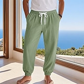 abordables Vacances-Homme Joggeurs Pantalons en Lin Pantalons Pantalon d'été Pantalons Amples Cordon de serrage Taille Élastique Uni Confort Léger Longueur complète Quotidien Plage Fête Vacances Mode Noir Blanche Non