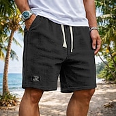 billiga Vardagsshorts-Herr Våffelshorts Shorts Sommarshorts Beach Shorts Casual shorts Snörning Elastisk midja Ensfärgat Slät Komfort Andningsfunktion Knelängd Dagligen Utomhus Streetwear Semester Mode Svart Vit