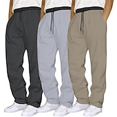 abordables Pierna Recta-Paquetes múltiples 3 piezas Hombre Negro+Gris Oscuro+Azul Marino Pantalones de Deporte Pantalones Correa Cintura elástica Plano Vacaciones Ropa Cotidiana Poliéster Primavera