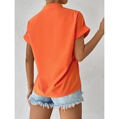  Dames Blouse Knop Effen Elegant Dagelijks Stijlvol Korte mouw V-hals Normale tops Dagelijks blauw Zwart Blozend Roze Oranje Groen Zomer Lente