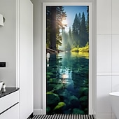 economico Striscioni per Garage e Porte-natura foresta sentiero porta striscione sentiero di luce solare attraverso parete arazzo paesaggio 3d scenario per camera da letto corridoio arredamento casa