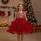 abordables Robes de Fille de Fleurs-Robe de Demoiselle d'Honneur Fille Fille Robe de soirée Tenue de mariage Soirée Mariage Formel Mode Adorable Princesse Patchwork Broderie Fleuri Sans manches Col en V Bleu Champagne 4 ans et +
