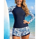 preiswerte One Pieces Rash Guards-Damen Anti UV Shirt Badeanzug 2 Teile Bedruckt Boyleg UV Schutz Schnelltrocknend Elastisch Langarm Bademode Badeanzug Surfen Strand Schwimmen Sommer