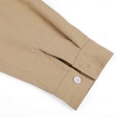 Недорогие Классический-Муж. Рубашка Льняная рубашка Стиль Викингов Летняя рубашка Одежда для пляжа Рубашка с воротником-стойкой Сплошной цвет Повседневные Отпуск Черный Белый Зеленый Цвет хаки Длинный рукав