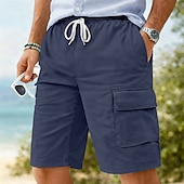 abordables Vacances-Homme Shorts cargo Shorts Shorts en Lin Shorts d'été Shorts de plage Cordon de serrage Taille Élastique Uni Confort Respirant Longueur Genou Quotidien Extérieur Plage Vacances Mode Noir bleu marine