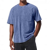 Недорогие основные футболки-Мужчины Футболка Рубашка из 100% хлопка с кислотной стиркой С короткими рукавами Короткие рукава "Круглый вырез ""под горло""" Лето Все сезоны Сплошной цвет Винтаж Уличный стиль Оригинальный рисунок