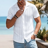 voordelige Smart-casual overhemden voor heren-Voor heren Overhemd Textuur Normaal shirt Jacquard overhemd Zwart Wit Kameel Abrikoos Korte mouw Effen Met Textuur Cubaanse kraag Casual Streetwear Jacquard Kleding Elegant Modieus Casual