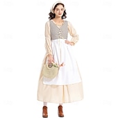  250th Anniversary USA 19th Century 1800s Prairie Dress Bonnet and Apron Set Long Sleeves Pioneer Girl Colonial Pioneer Revolutionary War Costumes Fancy Dress Women's Halloween Carnival 4th of July