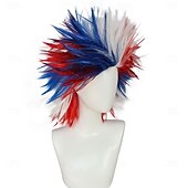  Peruca Louca Vermelha Branca Azul Única Espinhosa e Divertida Perucas Vermelha Cabelo Louco Peruca Patriótica Perucas Fuzzy Funky Azuis Pelucas Para Palhaços Fantasia Celebrações do Dia 4 de Julho