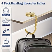 abordables Almacenamiento y organización-4 ganchos de metal plegables para bolsos, portátiles y antideslizantes, multifuncionales en tono dorado, adecuados para mesas, almacenamiento de billeteras, bolsos de mujer, ganchos para mochilas de
